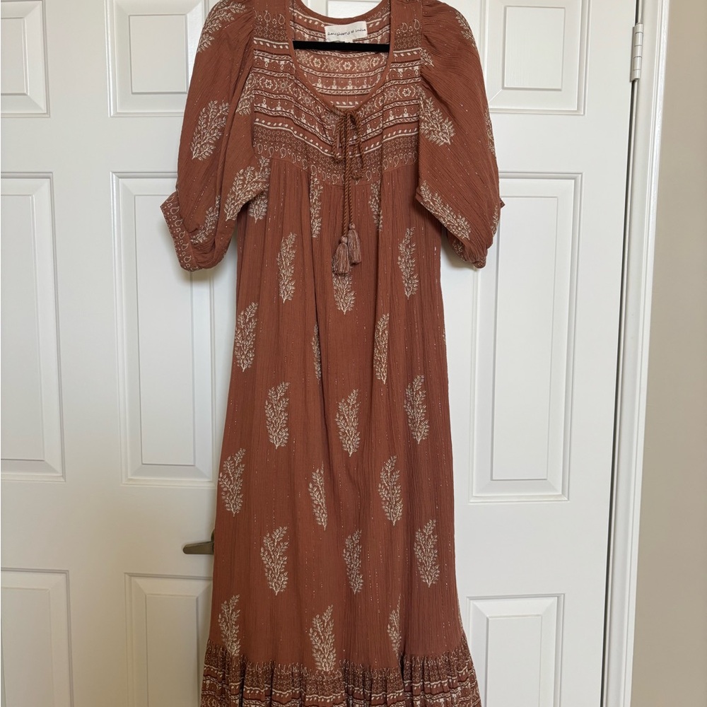 Daughters of India Brown Puff Sleeve Sundress